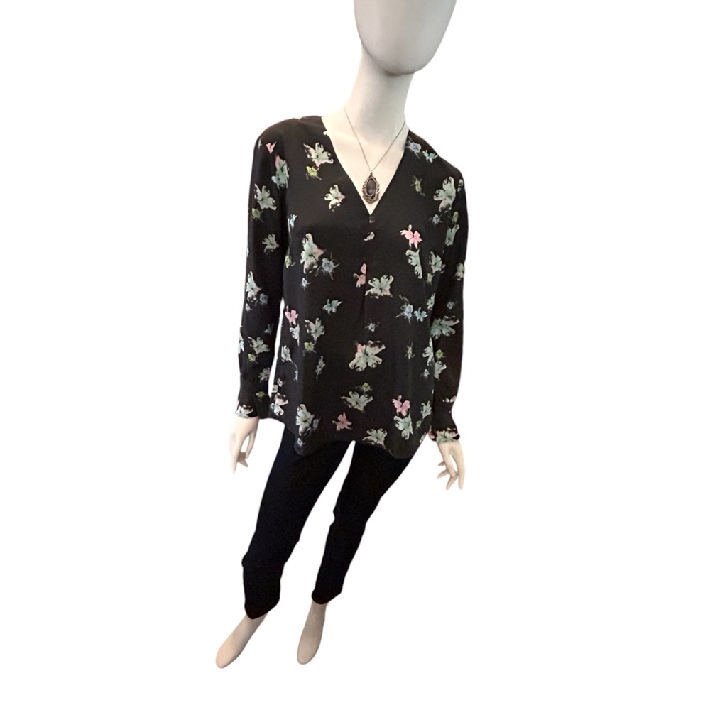 NWT Banana Republic Small Floral Gwen Print Blouse V-neck Black